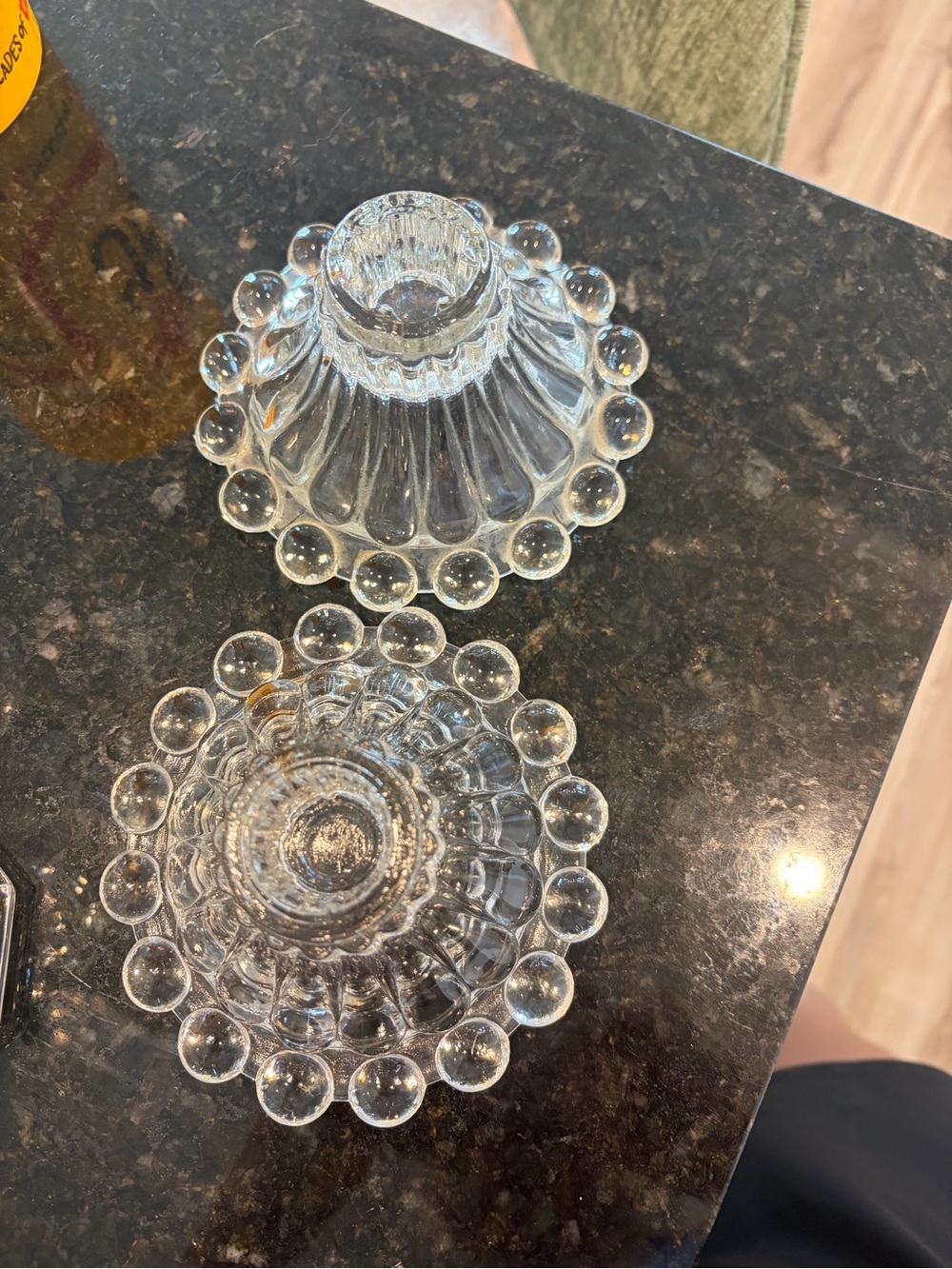 Vintage Clear Glass Candle Holders with Beaded Edge